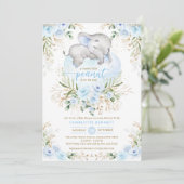 Poudre Blue Elephant Boy Baby shower Invitation (Debout devant)