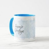 Poudre Blue Snowflake Bonnes Fêtes Mug (Devant gauche)