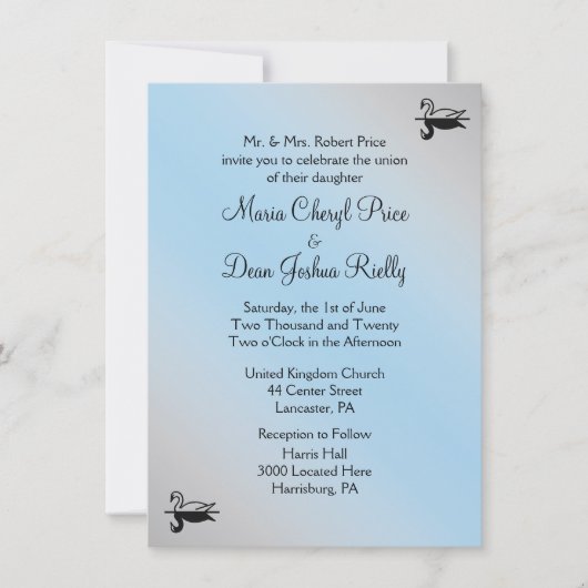 Poudre de cygne bleu mariage invitations (Devant)