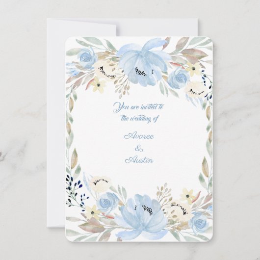 Poudre de pivoine Aquarelles bleues Invitation (Devant)