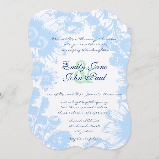 Poudre poussiéreuse Faire-part de mariage bleu et  (Devant / Derrière)