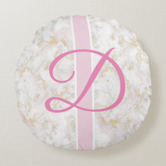 Poufs Coussin rose personnalisé initial en marbre