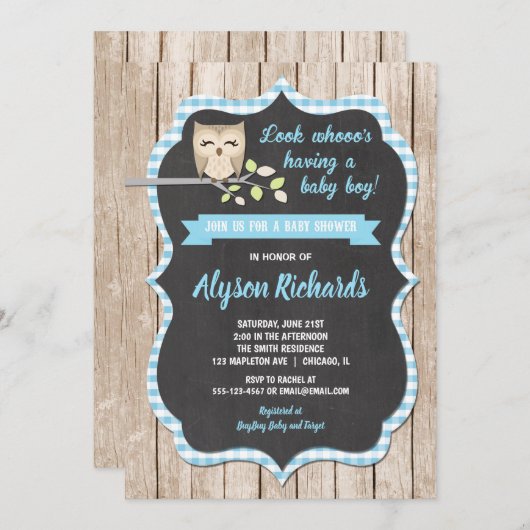 Poule bébé invitation garçon, bébé bleu (Devant / Derrière)