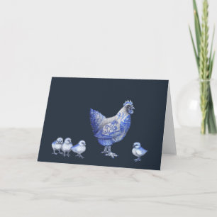 Poule de saule et carte de voeux bleues de