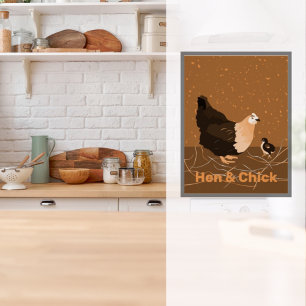 Poule et poussin, Affiche de cuisine orange sable