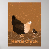 Poule et poussin, Affiche de cuisine orange sable (Devant)