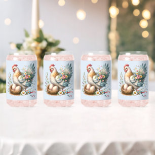 Poule florale avec charme vintage de ferme