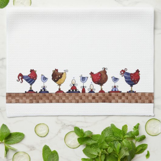 Poules dans une rangée - Serviette de cuisine (Plié)