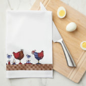 Poules dans une rangée - Serviette de cuisine (Quart Plié)