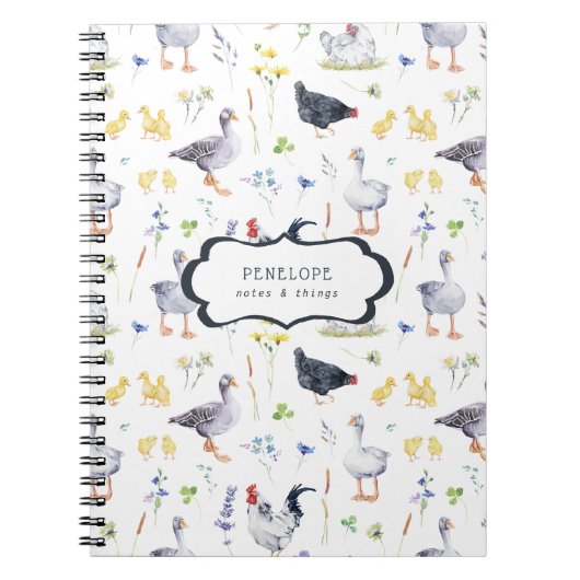 Poules de Ferme Rustiques | Cahier Monogramme (Devant)