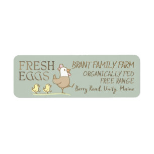 Poules de maman et poussins sur un étiquette en ca