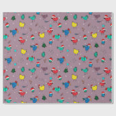 Poules de Noël papier cadeau violet (Plat)