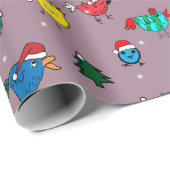 Poules de Noël papier cadeau violet (Coin rond)