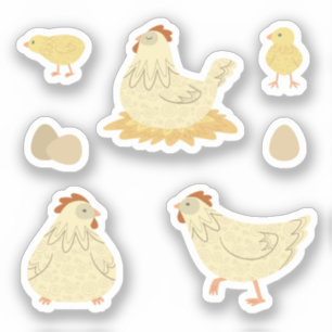 Poules rêvant dans le poulailler en autocollants s
