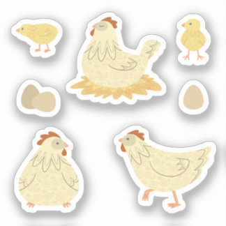 Poules rêvant dans le poulailler en autocollants s
