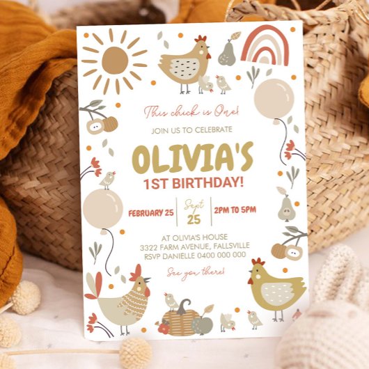 Poulet 1er anniversaire Invitation Automne
