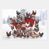 POULET AVEC SANTA HATS ET CHIENS PAPIER À L'EMBALL (Devant)