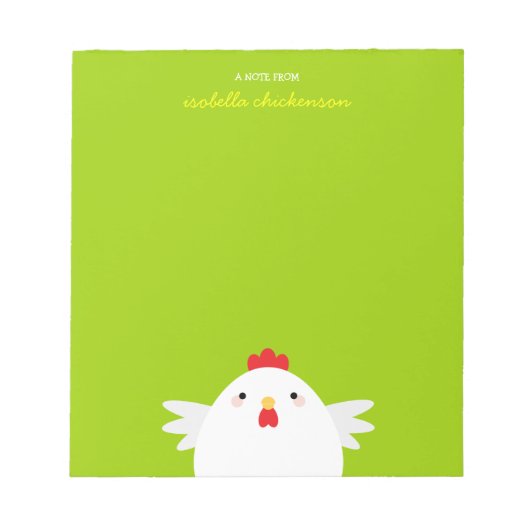 Poulet blanc sur Bloc-notes personnalisable vert (Devant)