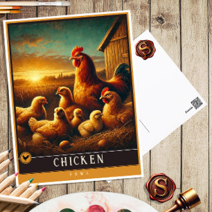 Poulet Carte postale Famille Vintage Animal