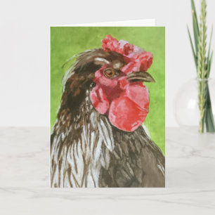 Poulet dans la carte de voeux de profil
