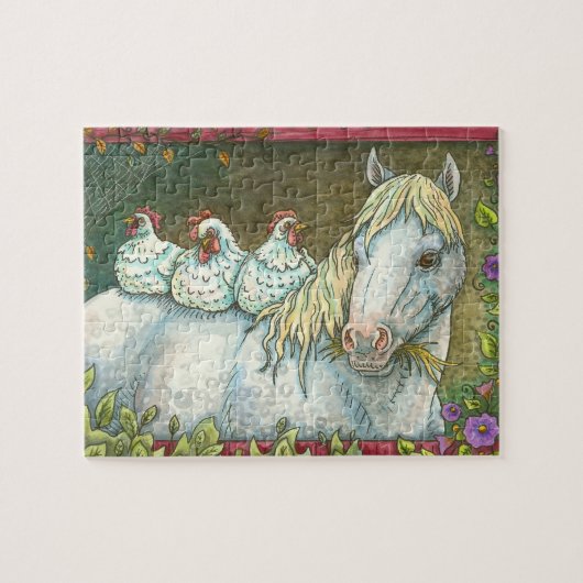 POULET DANS LA STABLE, CHEVAL & HENS PUZZLE Jigsaw (Horizontal)