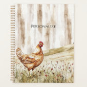 Poulet dans un champ d'herbe fleuri (Devant)