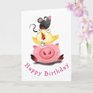 Poulet de porc et souris amis drôle Carte d'annive