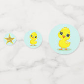 Poulet heureux sur table bleu clair Confetti (Devant)