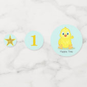 Poulet heureux sur table bleu clair Confetti (Derrière)