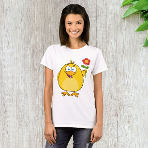 Poulet Tenant Un T-shirt Fleur Femme