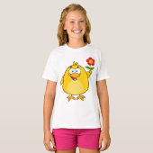 Poulet Tenant Un T-shirt Fleurs Filles (Devant entier)