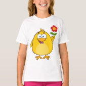 Poulet Tenant Un T-shirt Fleurs Filles (Devant)