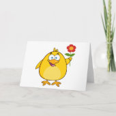Poulet Tenant Une Carte De Voeux Jaune Fleur (Devant)