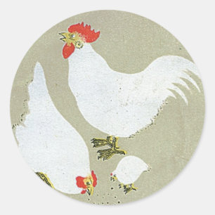 Poulets blancs Vintage japonais Étiquette de soie