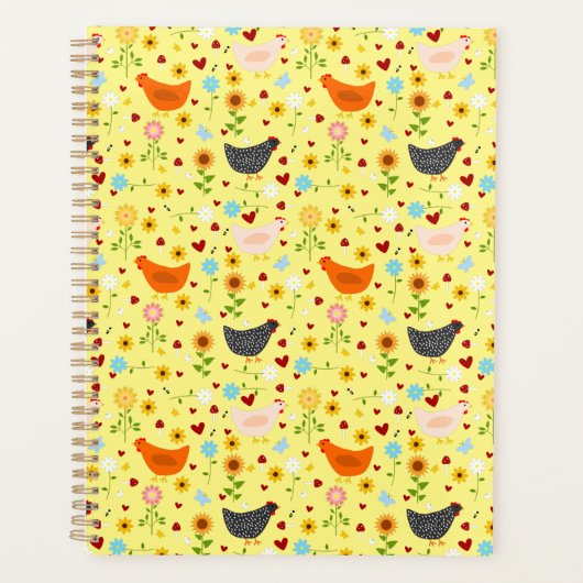 Poulets dans le jardin avec fleurs (Devant)