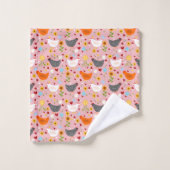 Poulets dans le Jardin Fleur Rose (Gant de toilette)