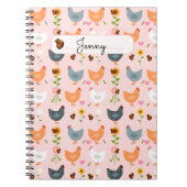 Poulets dans les fleurs Carnet personnalisé rose (Devant)