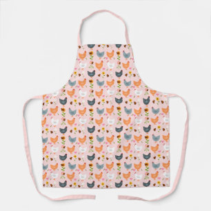 Poulets dans les fleurs rose tablier