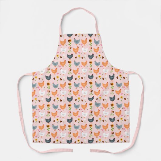 Poulets dans les fleurs rose tablier (Recto)
