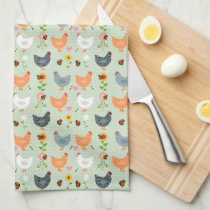 Poulets dans les fleurs Serviette de cuisine