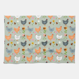 Poulets dans les fleurs Serviette de cuisine