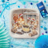 Poulets de Noël rôtissant des châtaignes, assiette (Fête)