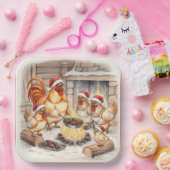 Poulets de Noël rôtissant des châtaignes, assiette (Fête)