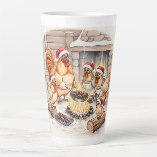 Poulets de Noël Rôtissant des Châtaignes, Mug Latt (Devant)