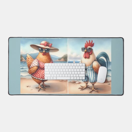 Poulets en maillots de bain en bord de mer (Clavier et souris)