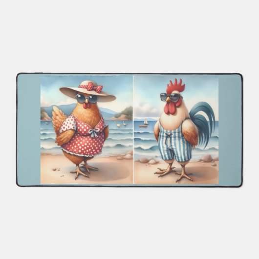Poulets en maillots de bain en bord de mer (Recto)
