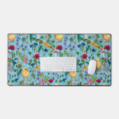 Poulets et fleurs sauvages sur le bleu bébé (Clavier et souris)