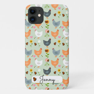 Poulets floraux personnalisés iPhone vert 11 Coque