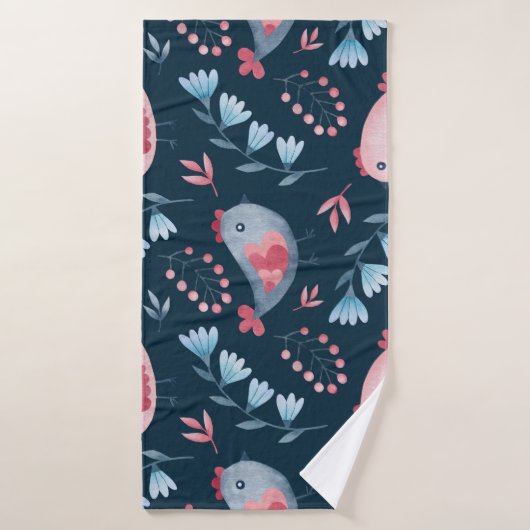 Poulets folkloriques : Aquarelle Motif sans coutur (Serviette de bain)