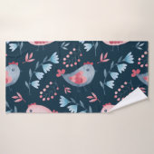 Poulets folkloriques : Aquarelle Motif sans coutur (Serviette de bain)